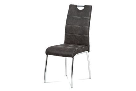 Autronic Moderná jedálenská stolička Jídelní židle, látka šedá, bílé prošití / chrom (HC-486 GREY3)
